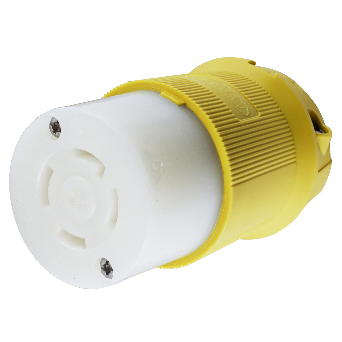Locking Devices, Twist-Lock, Marine Grade, Female Insulgrip Connector Body, 30A, 125/250V AC, 3-Pole 4-Wire Grounding, NEMA L14-30R, Screw Terminal, Yellow Nylon.
