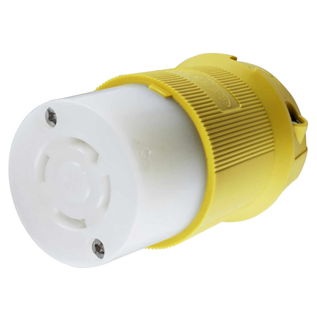Locking Devices, Twist-Lock, Marine Grade, Female Insulgrip Connector Body, 30A 3-Phase Delta 480V AC, 3-Pole 4-Wire Grounding, NEMA L16-30R, Screw Terminal, Yellow Nylon.