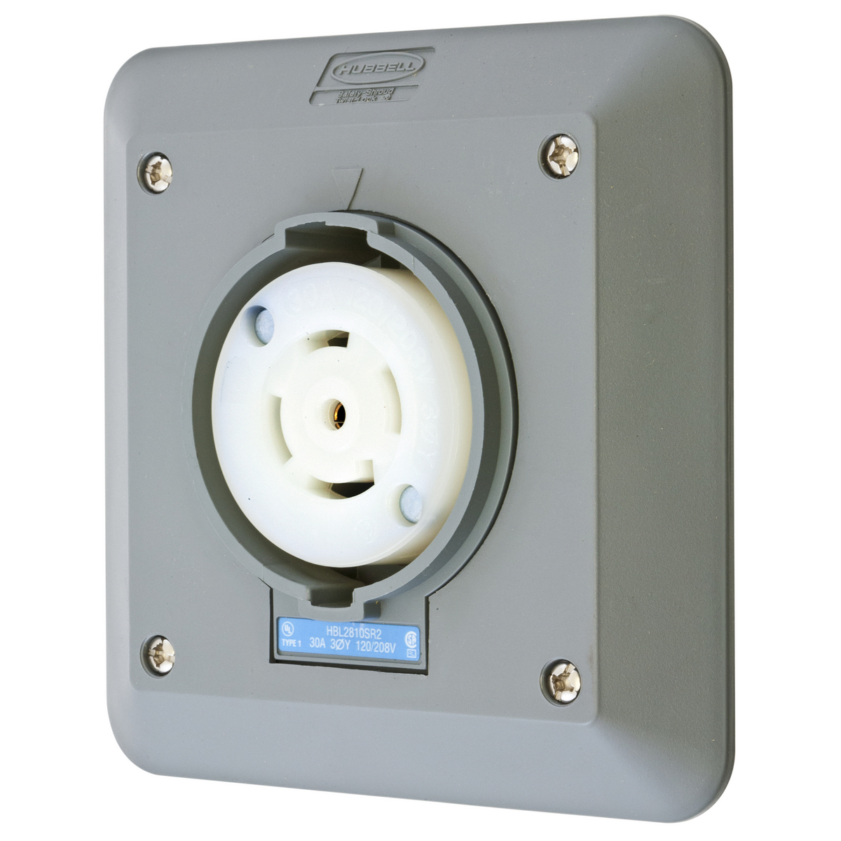 Locking Devices, Twist-Lock, Safety-Shroud, 2-Gang Semi Flush Receptacle, 30A 3-Phase Wye 120/208V AC, 4- Pole 5-Wire Grounding, NEMA L21-30R , Screw Terminal, Gray