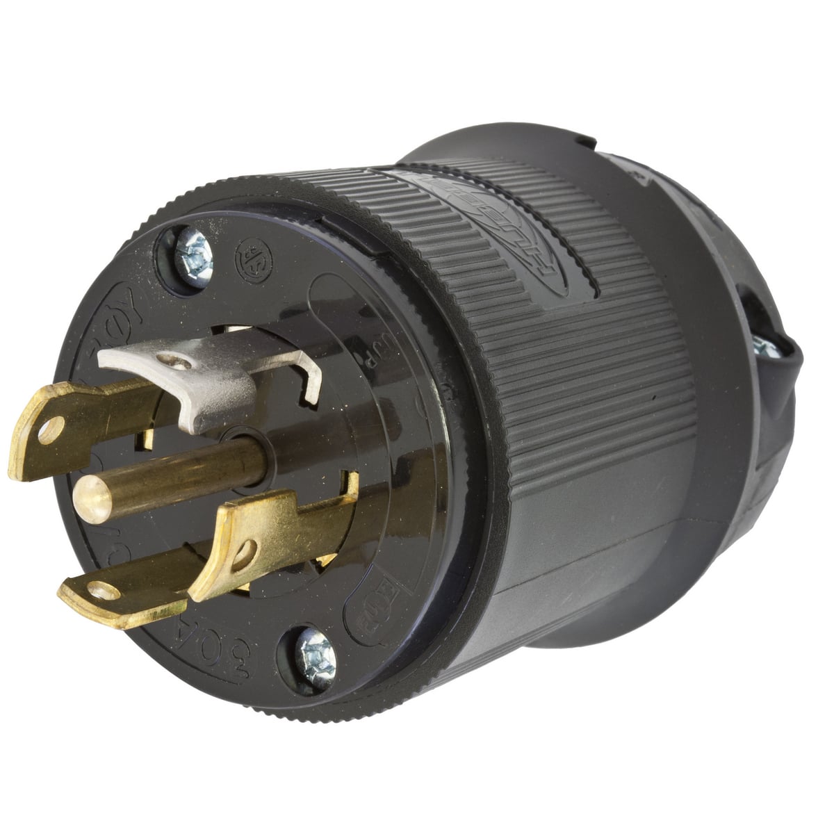 Locking Devices, Twist-Lock,Insulgrip Plug, 30A, 3 Phase Y 120/208V AC, 4 Pole, 5 Wire Grounding, NEMA L21-30P, Black Nylon