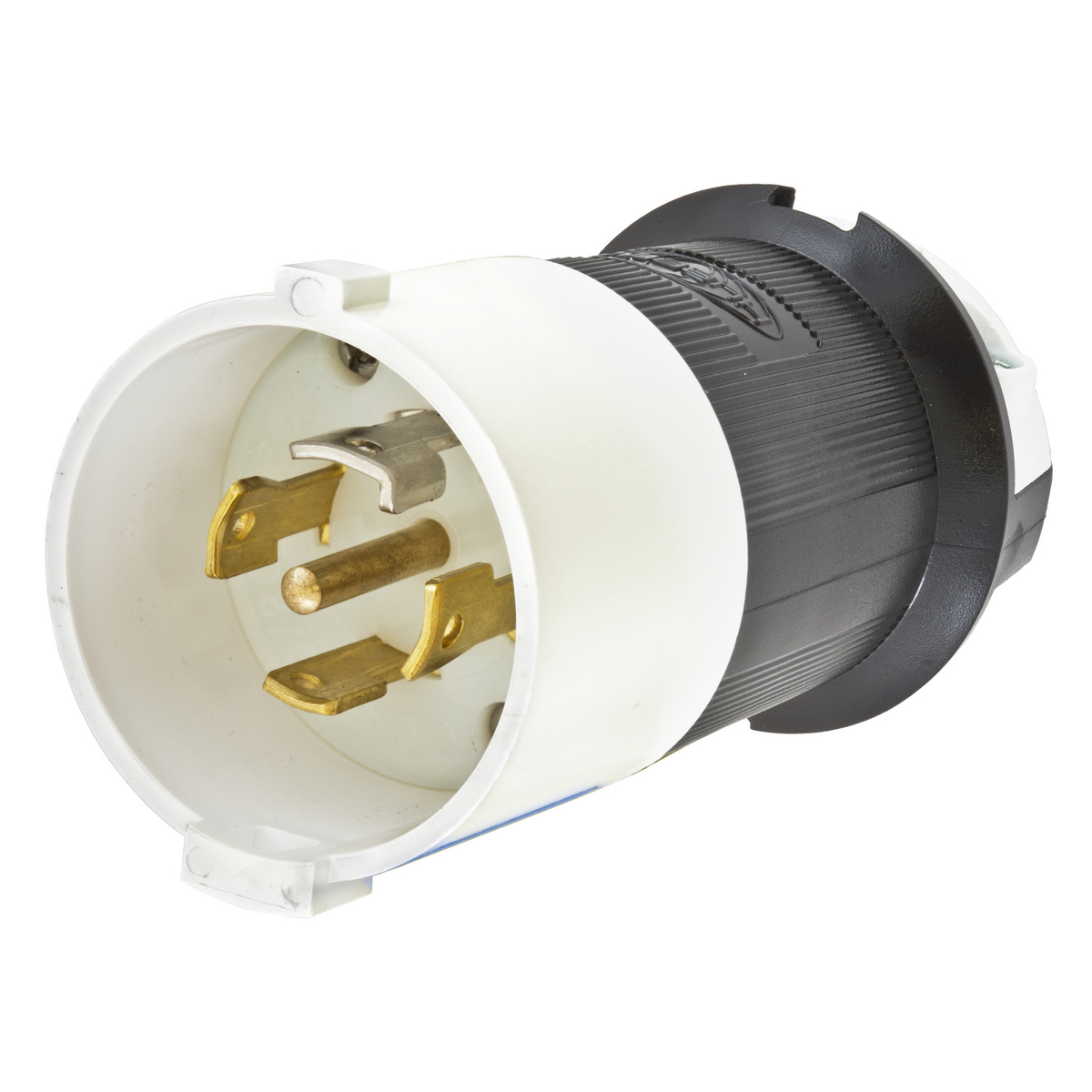 Twist-Lock,Safety-Shroud Plug, 30A, 3 Phase Y 120/208V AC, 4-Pole, 5 Wire Grounding, NEMA L21 and white nylon body, white PBT shroud