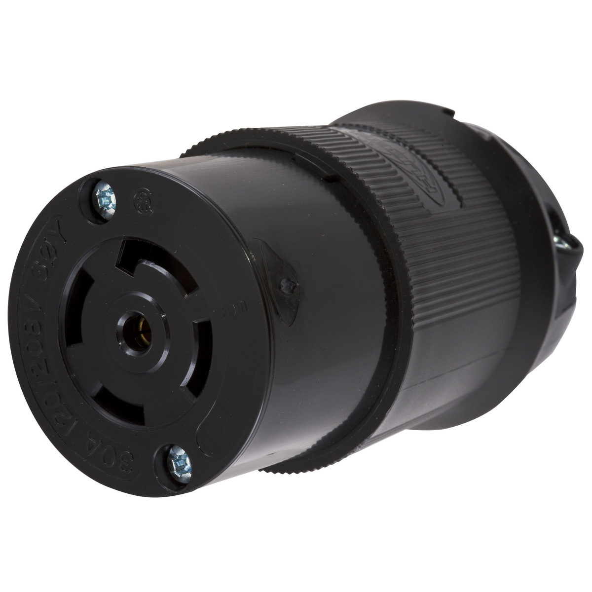 Locking Devices, Twist-Lock, Insulgrip Connector, 30A, 3 Phase Y 120/208V AC; 4 Pole, 5 Wire Grounding, NEMA L21-30R, All black nylon.
