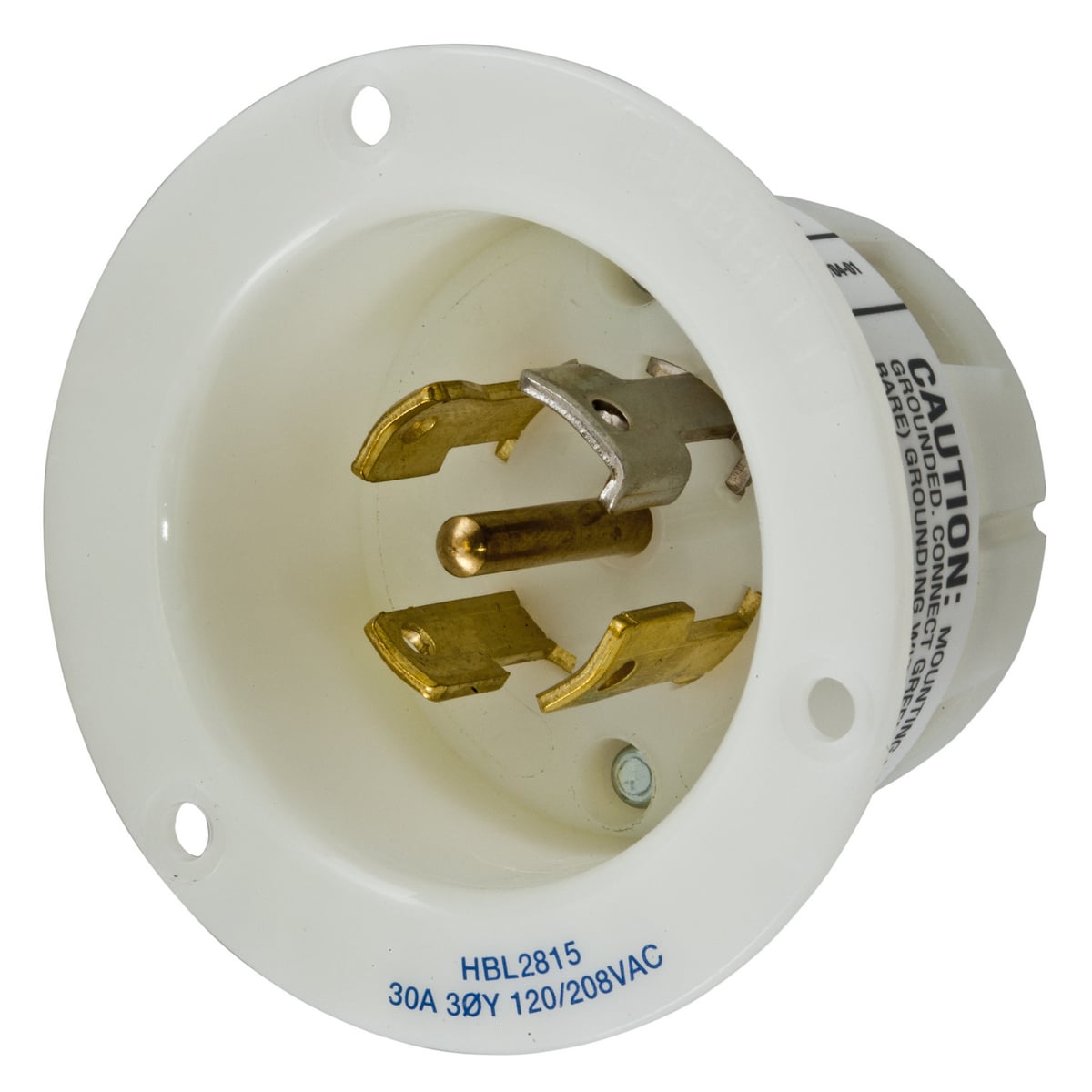 Locking Devices, Twist-Lock, Industrial, Flanged Inlet, 30A 3-Phase Wye 120/208V AC, 4-Pole 5-Wire Grounding, L21-30P, Screw Terminal, White
