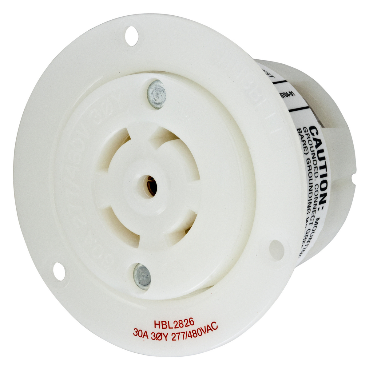 Locking Devices, Twist-Lock, Industrial, Flush Receptacle, 30A 3-Phase Wye 347/600V AC, 4-Pole 5-Wire Grounding, L23-30R, Screw Terminal, Black