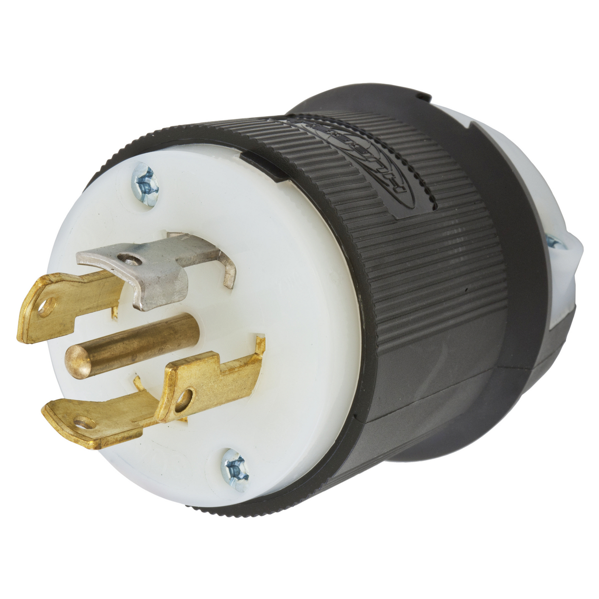 Locking Devices, Twist-Lock, Industrial, Male Plug, 30A 3-Phase 347/600V AC, 4-Pole 5-Wire Grounding, L23-30P, Screw Terminal, Black and White