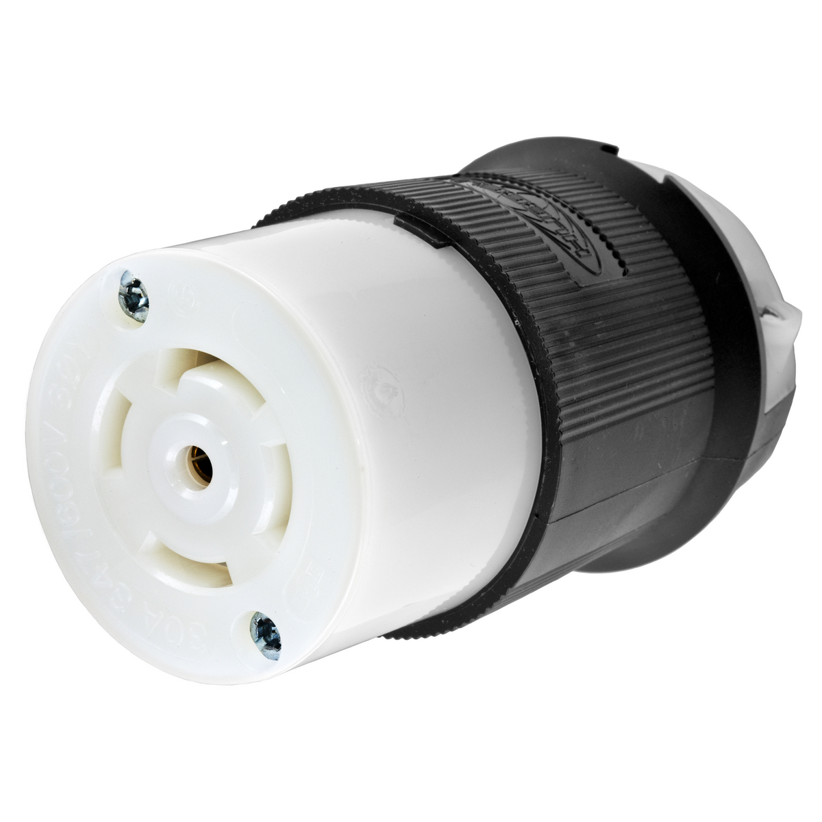 Locking Devices, Twist-Lock, Industrial, Female Connector Body, 30A 3-PhaseWye 347/600V AC, 4-Pole 5-Wire Grounding, L23-30R, Screw Terminal, Black and White
