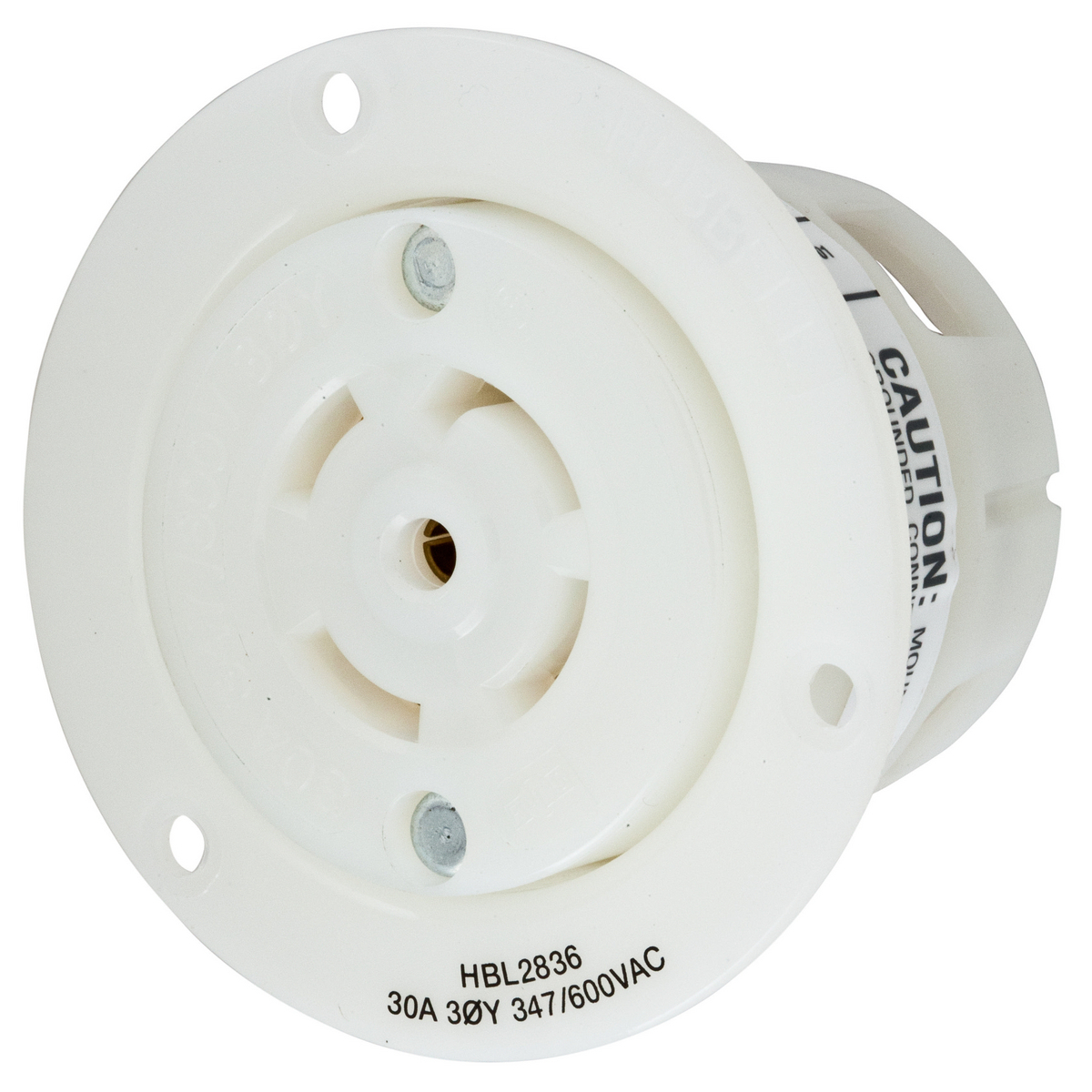Locking Devices, Twist-Lock, Industrial, Flush Receptacle, 30A 3-Phase Wye 347/600V AC, 4-Pole 5-Wire Grounding, L23-30R, Screw Terminal, Black
