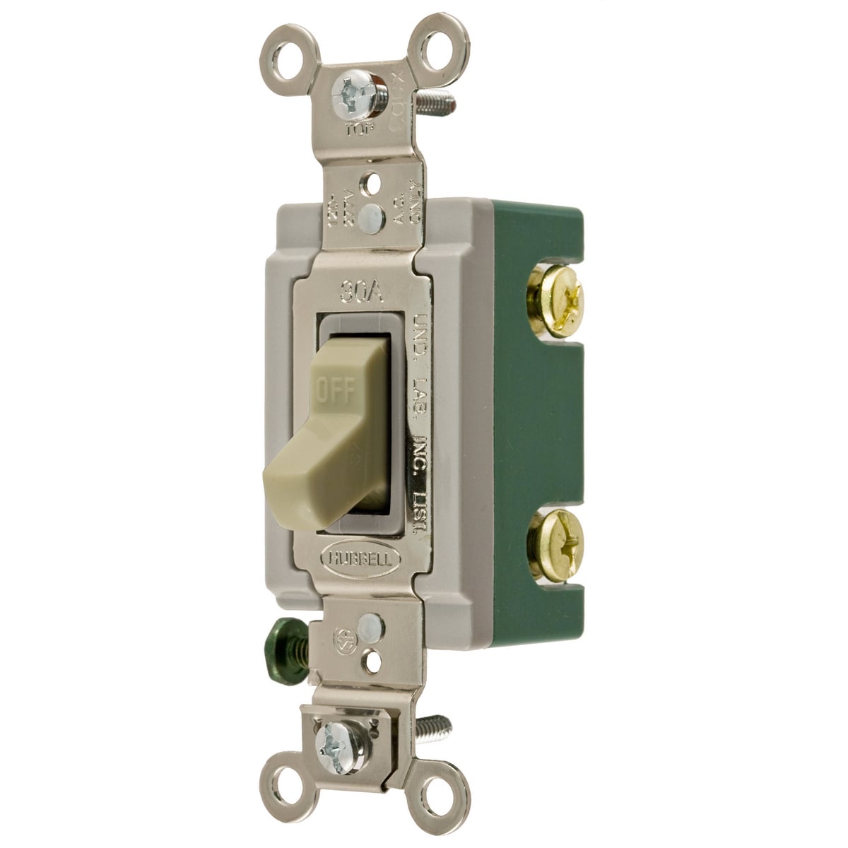 Switches and Lighting Controls, Extra Heavy Duty Industrial Grade, Toggle Switches, General Purpose AC, Double Pole, 30A 120/277V AC, Back and Side Wired, Ivory Toggle