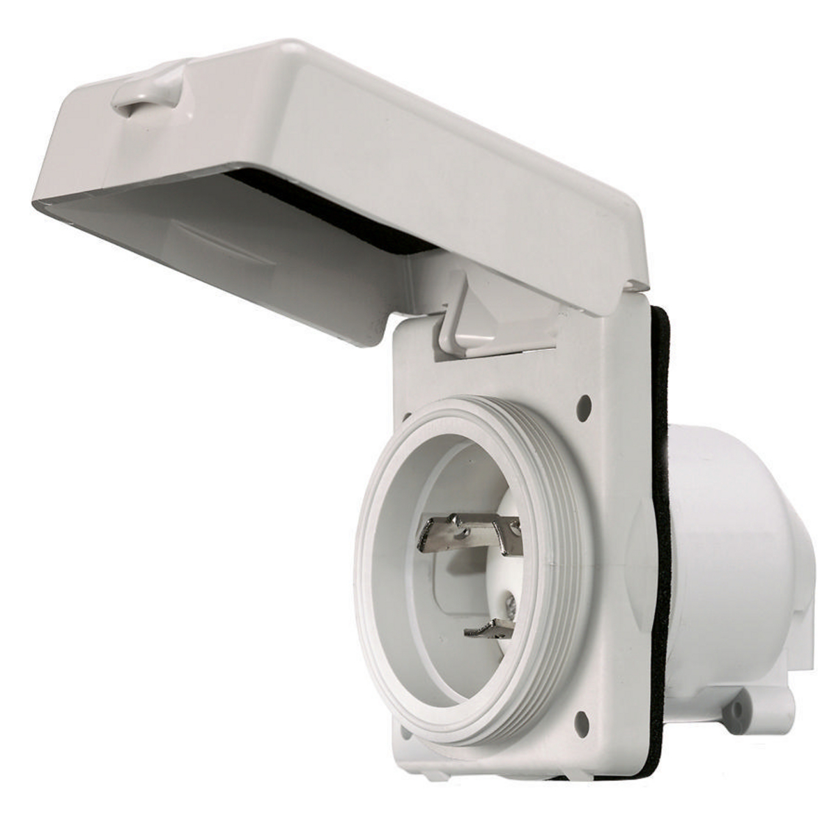 Locking Devices, Twist-Lock, Marine Grade, Hull Inlet, 30A 125V, 2-Pole 3-Wire Grounding, L5-30P, Screw Terminal, Office White