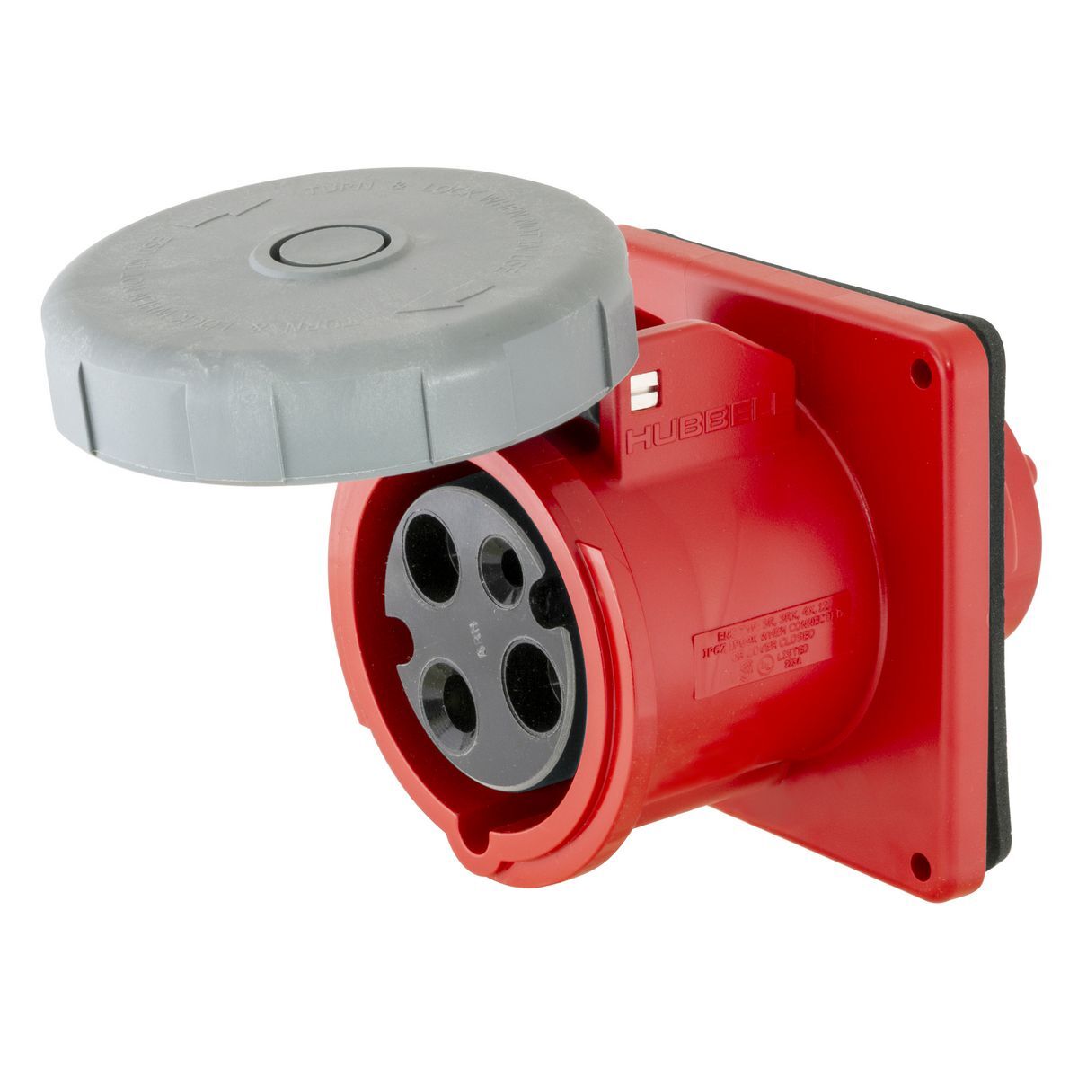 Heavy Duty IEC Pin and Sleeve Industrial Grade Female Receptacle, 100A 480V AC, 2-Pole 3-Wire Grounding, Terminal Screws, Watertight