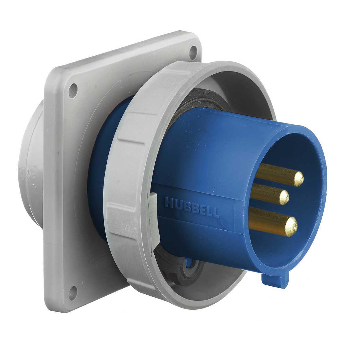 Heavy Duty IEC Pin and Sleeve Industrial Grade Male Flanged Inlet, 20A 250V AC, 2-Pole 3-Wire Grounding, Terminal Screws, Watertight