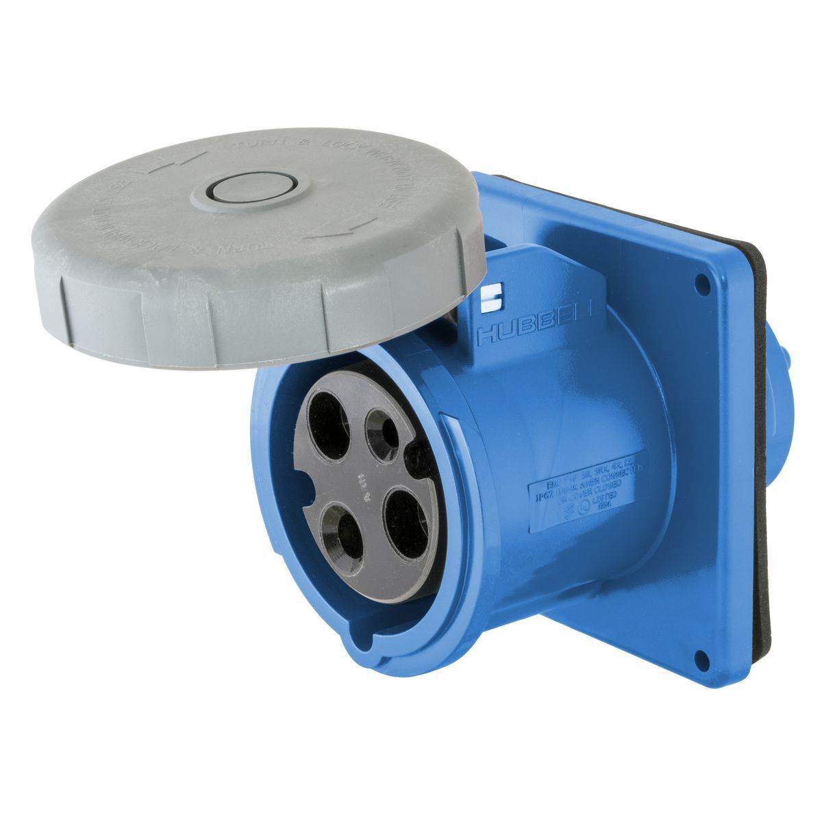 Heavy Duty Products, IEC Pin and Sleeve Devices, Industrial Grade, Female, Receptacle, 20A 250V AC, 2-Pole 3- Wire Grounding, Terminal Screws, Blue, Watertight