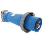 Heavy Duty Products, IEC Pin and Sleeve Devices, Industrial Grade, Male, Plug, 30A 250V AC, 2-Pole 3-Wire Grounding, Terminal Screws, Blue, Watertight