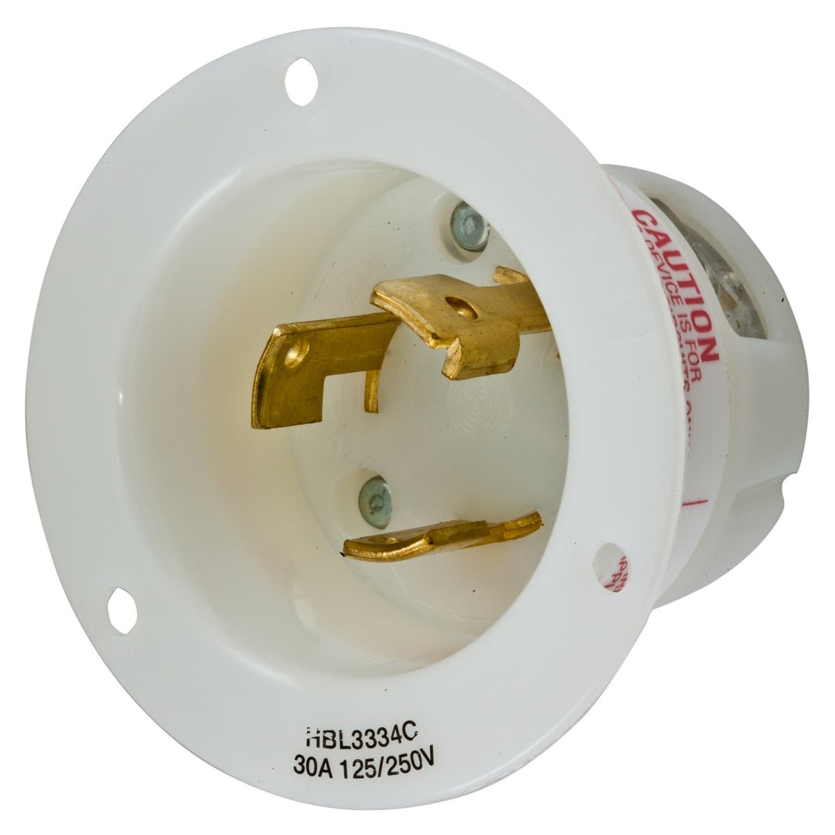 Locking Devices, Twist-Lock, Industrial, Flanged Inlet, 30A 125/250V, 3-Pole 3-Wire Non Grounding, Non-NEMA, Screw Terminal, White