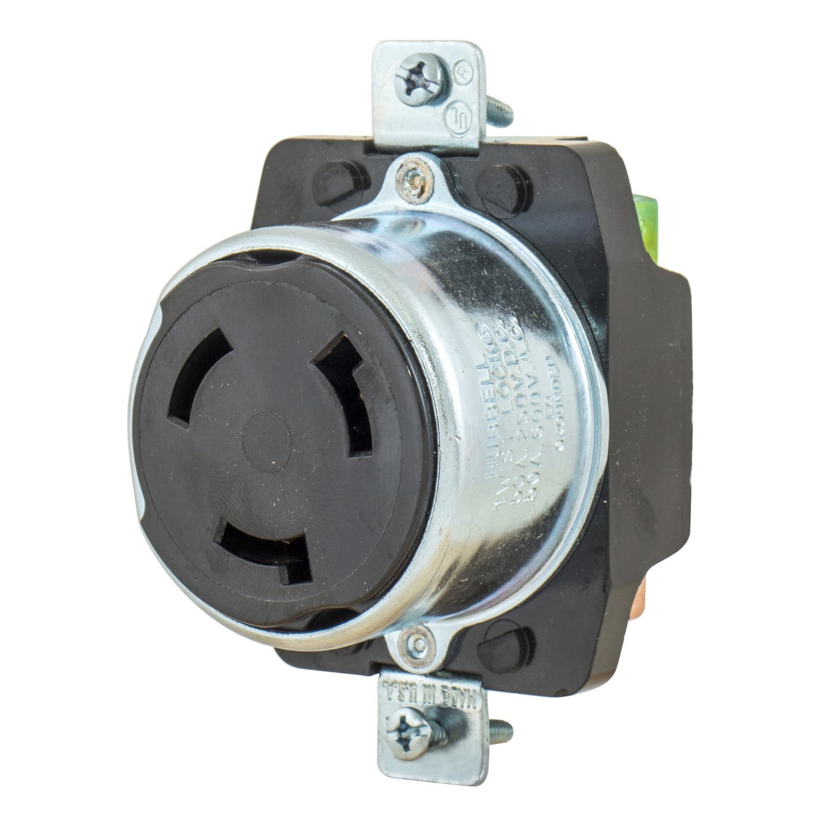 Locking Devices, Twist-Lock, Industrial, Receptacle, 50A 250V DC/600V AC, 3-Pole 4-Wire Grounding, Non-NEMA, Screw Terminal, Phenolic, Black