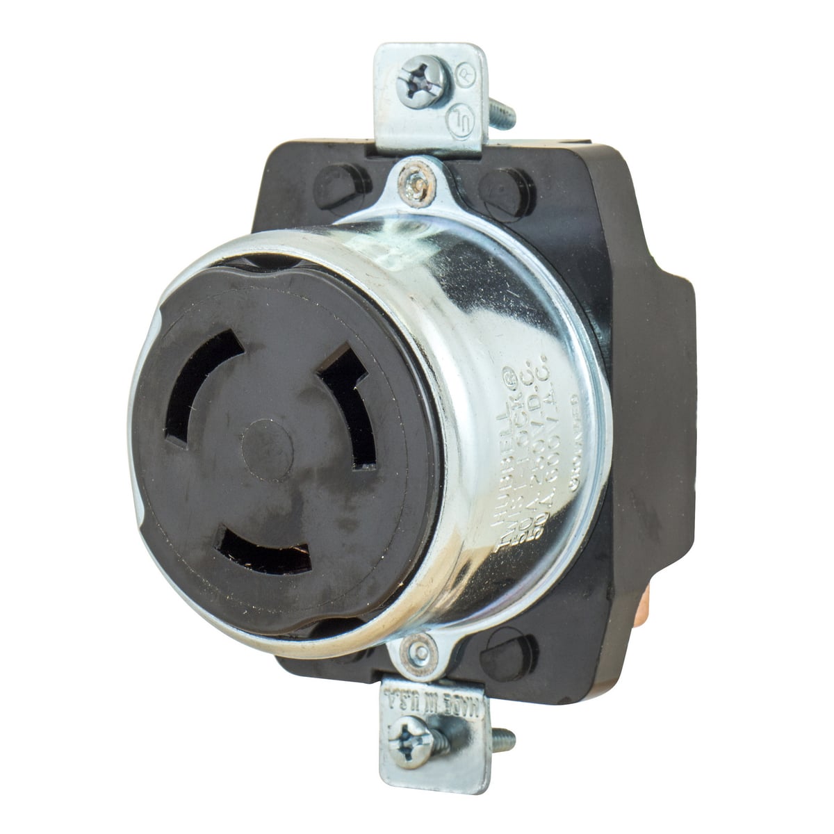 Locking Devices, Twist-Lock, Industrial, Receptacle, 50A 250V DC/600 V AC, 2-Pole 3-Wire Grounding, Non-NEMA, Screw Terminal, Phenolic, Black