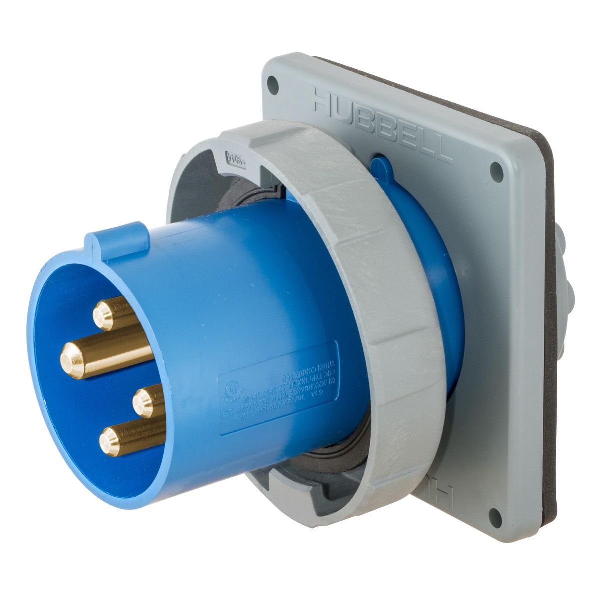Heavy Duty IEC Pin and Sleeve Industrial Grade Male Flanged Inlet, 100A 3-Phase Delta 250V AC, 3-Pole 4-Wire Grounding, Terminal Screws, Watertight