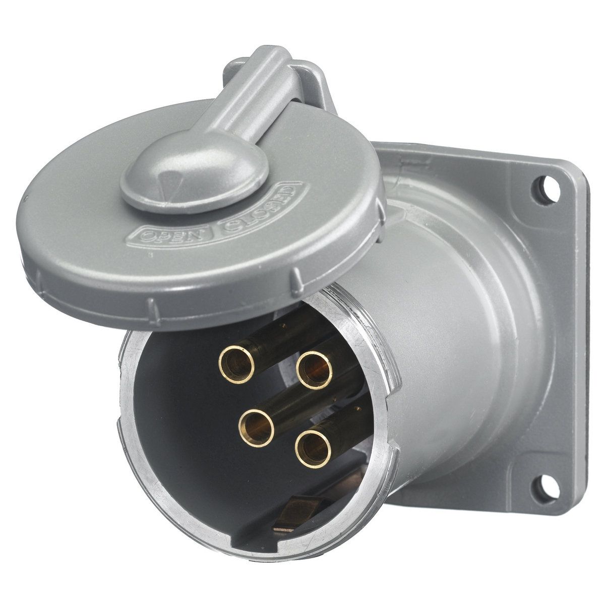 Heavy Duty Insulgrip Pin and Sleeve Devices, Industrial Grade Female Receptacle, 100A 600V AC, 3-Pole 4-Wire Grounding, Terminal Screws and Black, Watertight
