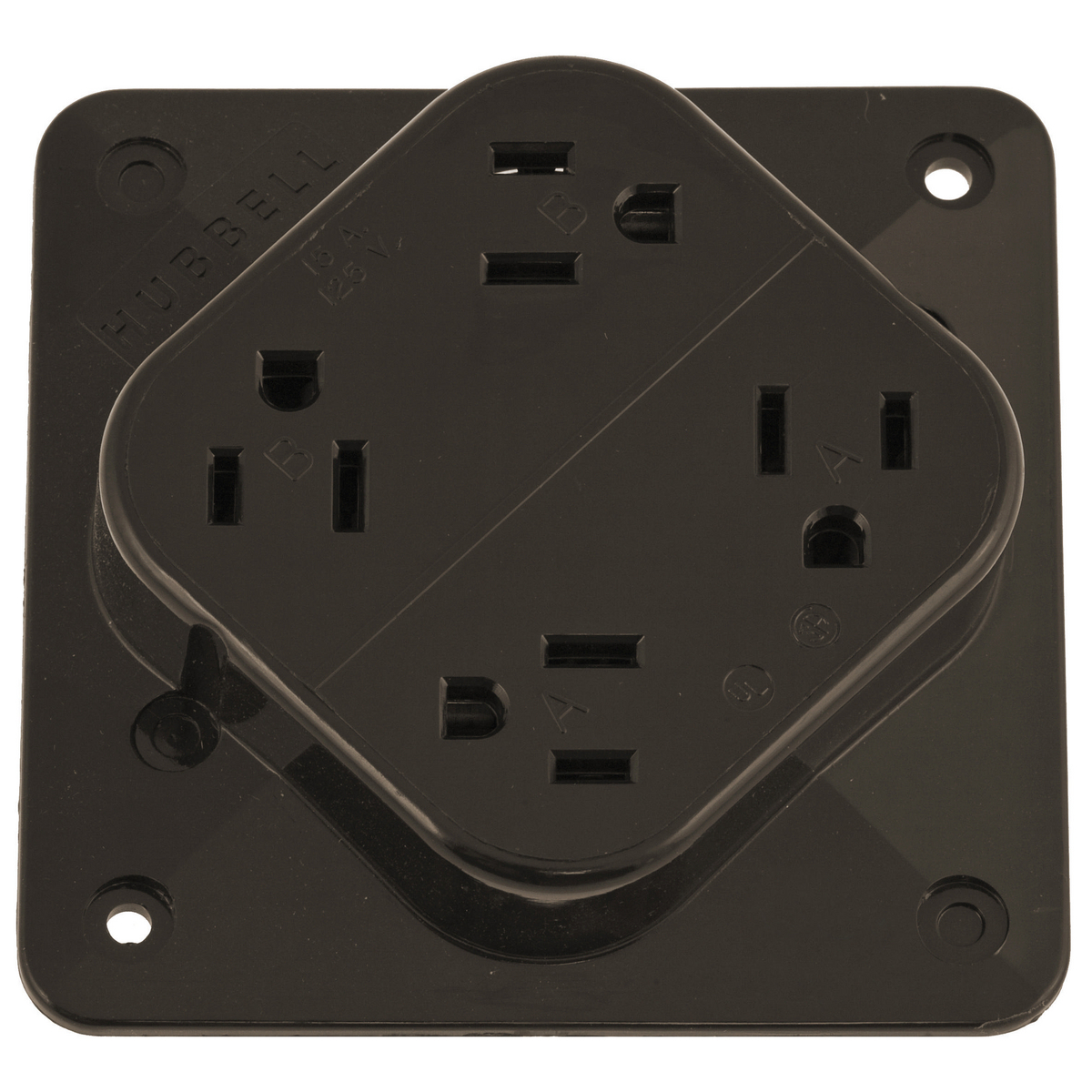 Straight Blade Devices, Receptacles, 4- Plex, Commercial/Industrial Grade, 2-Pole 3-Wire Grounding, 15A 125V, 5- 15R, Brown, Single Pack.