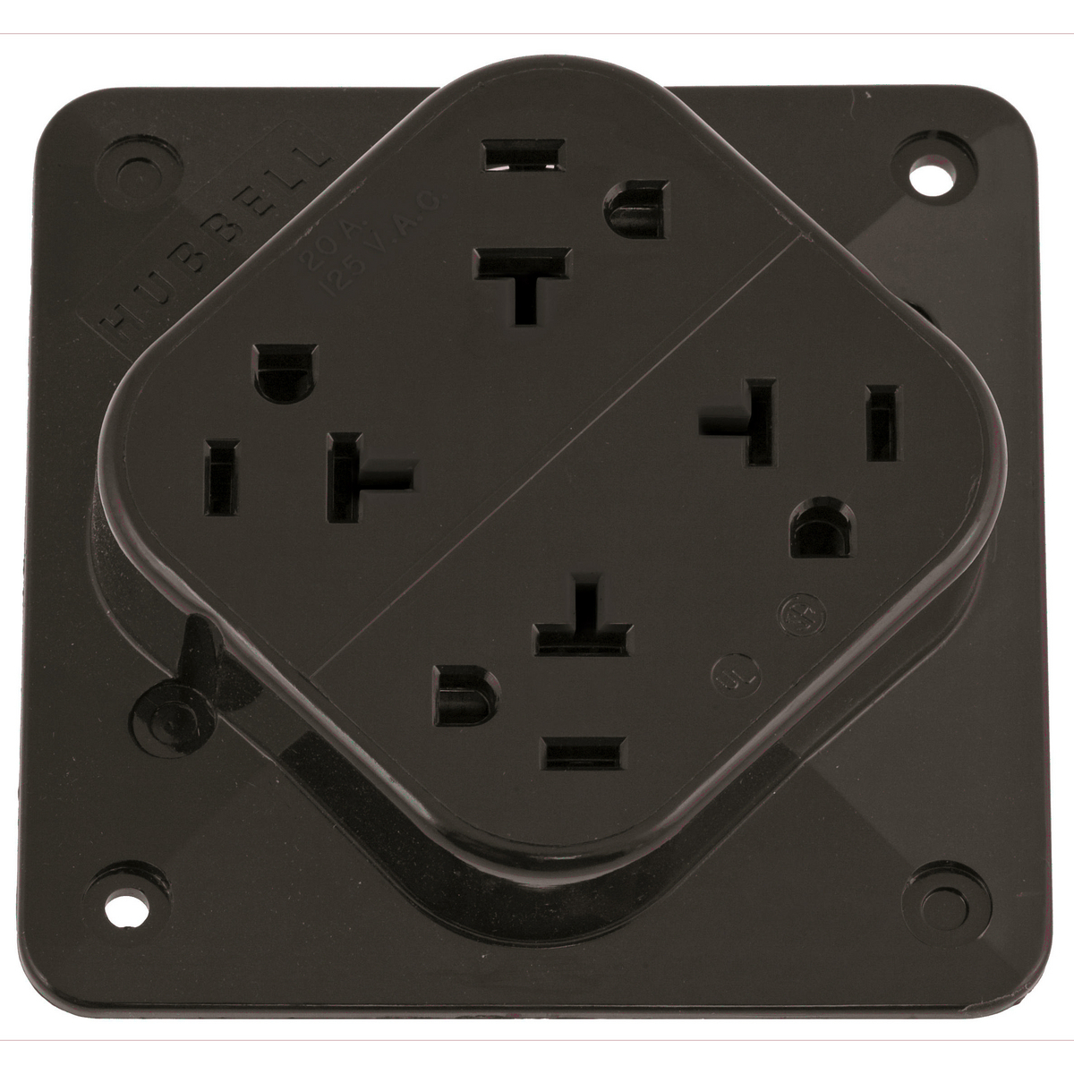 Straight Blade Devices, Receptacles, 4- Plex, Commercial/Industrial Grade, 2-Pole 3-Wire Grounding, 20A 125V, 5- 20R, Brown, Single Pack