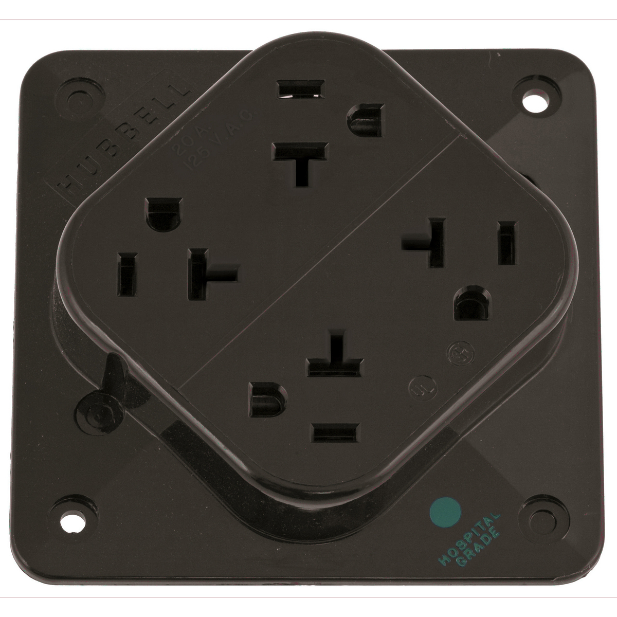 Straight Blade Devices, Receptacles, 4- Plex, Hospital Grade, 2-Pole 3-Wire Grounding, 20A 125V, 5-20R, Brown, Single Pack