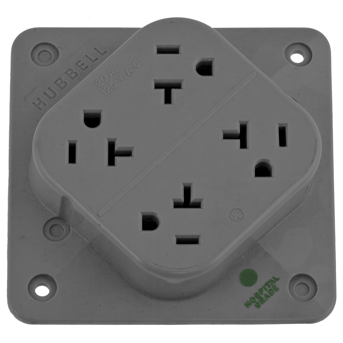 Straight Blade Devices, Receptacles, 4- Plex, Hospital Grade, 2-Pole 3-Wire Grounding, 20A 125V, 5-20R, Gray, Single Pack