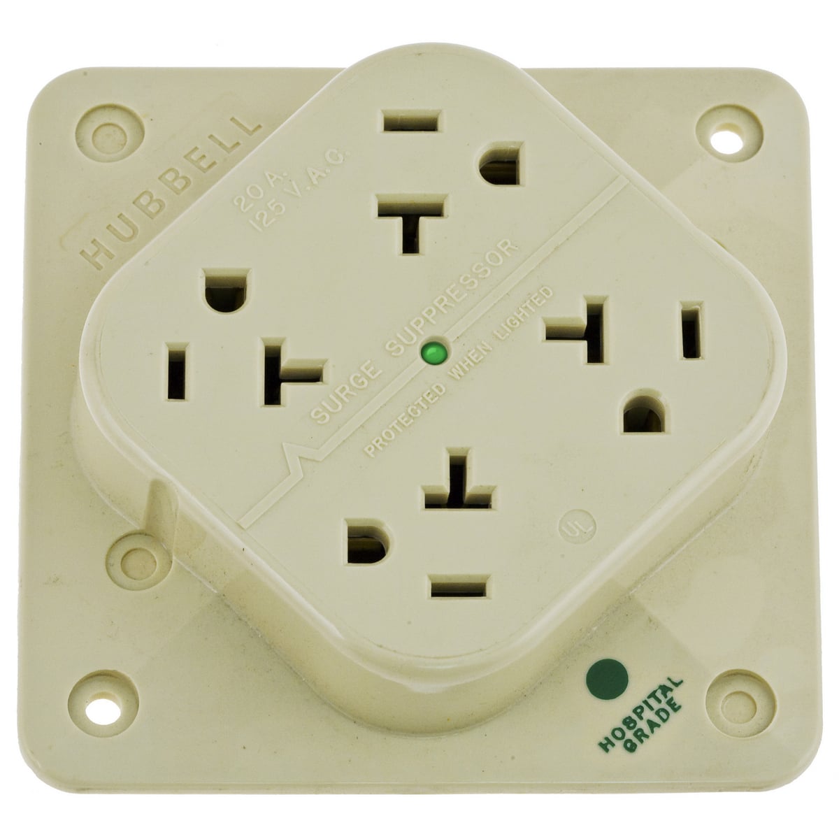 4-PLEX, Hospital Grade Surge Suppression Receptacle, 20A 125V, 5-20R, with Surge, Ivory