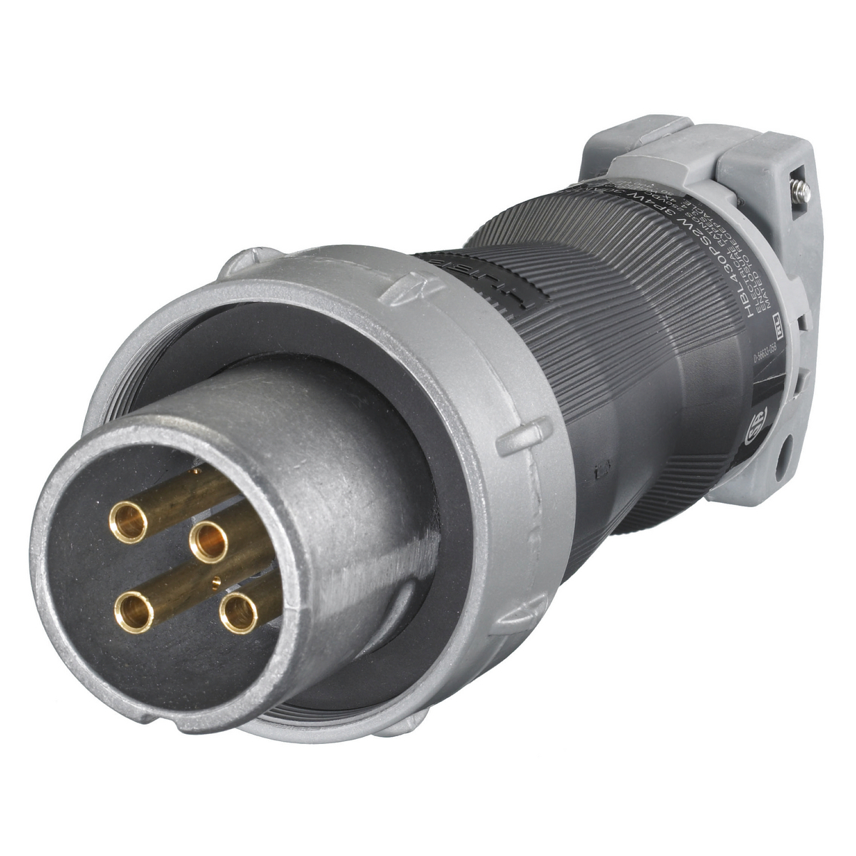 Heavy Duty Products, Insulgrip Pin and Sleeve Devices, Industrial Grade, Male, Plug, 30A 600V AC, 3-Pole 4-Wire Grounding, Terminal Screws, Gray and Black, Watertight