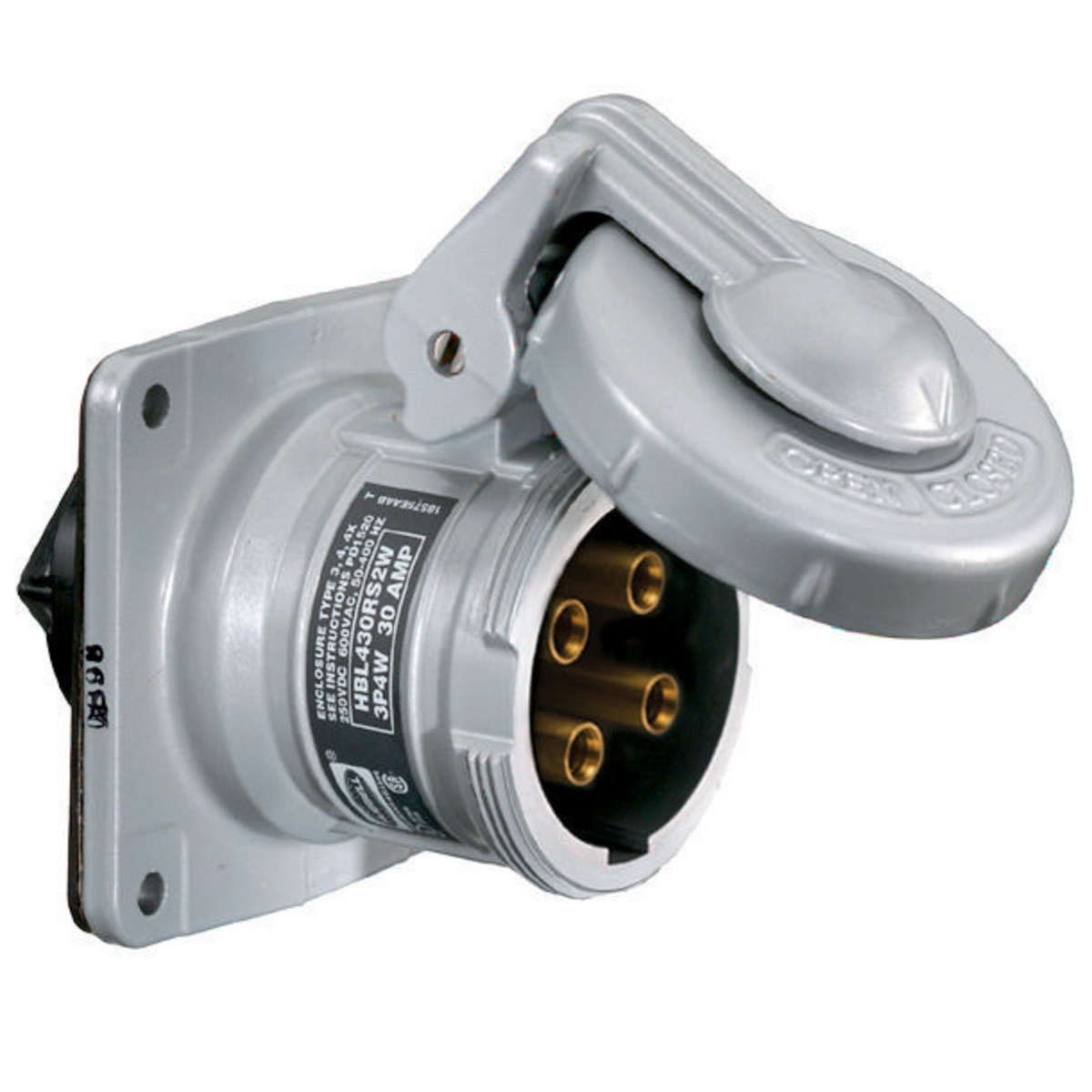 Heavy Duty Insulgrip Pin and Sleeve Devices, Industrial Grade Female Receptacle, 30A 600V AC, 3-Pole 4-Wire Grounding Style 2,Terminal Screws