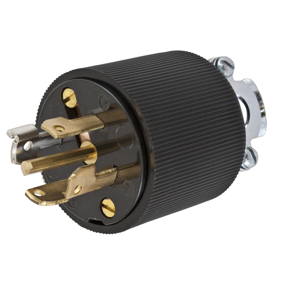 Locking Devices, Twist-Lock, Variload, Male Plug, 20A 3-Phase Wye 120/208V AC only - 400Hz, 4-Pole 5-Wire Grounding, Non-NEMA, Screw Terminal, Black Non Metallic Body, Unique Center Pin.