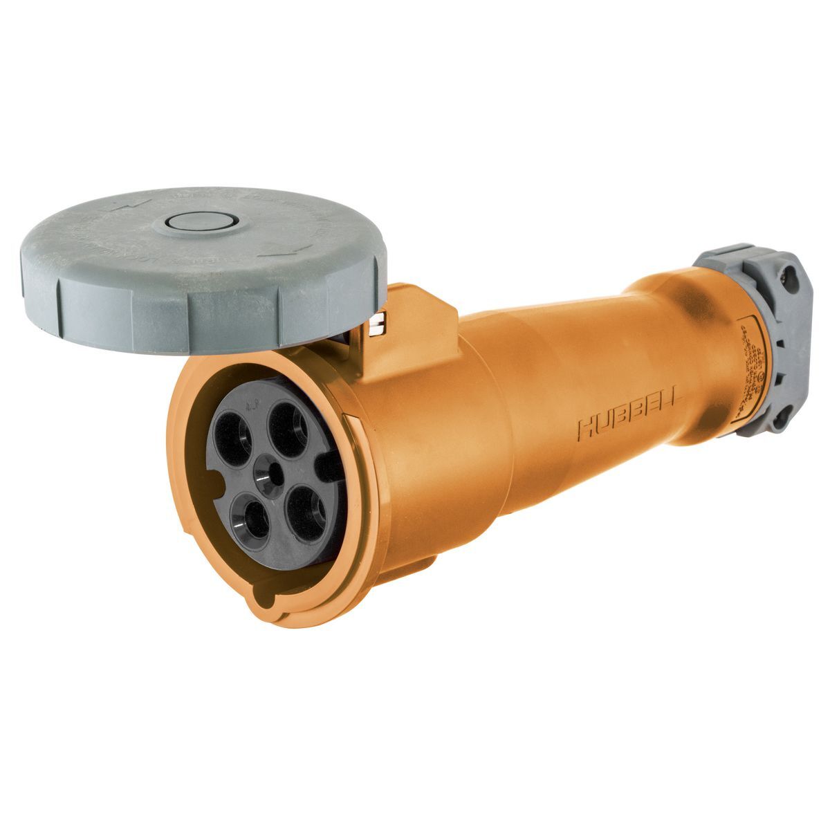 Heavy Duty Products, IEC Pin and Sleeve Devices, Industrial Grade, Female, Connector Body, 60A 125/250V, 3-Pole 4-Wire Grounding, Terminal Screws, Orange, Watertight