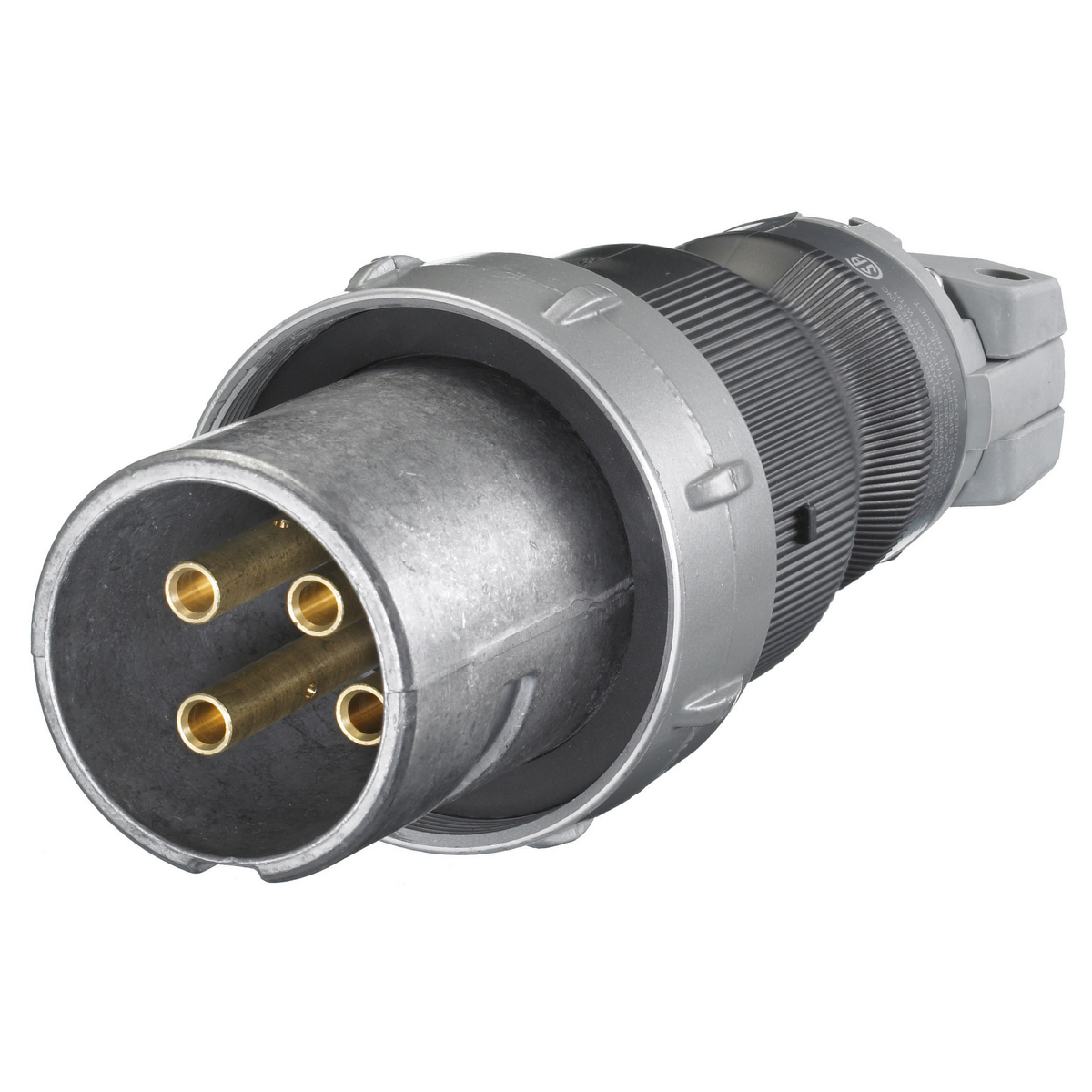 Heavy Duty Products, Insulgrip Pin and Sleeve Devices, Industrial Grade, Male, Plug, 60A 600V AC, 3-Pole 4-Wire Grounding Style 2, Terminal Screws, Gray and Black, Watertight