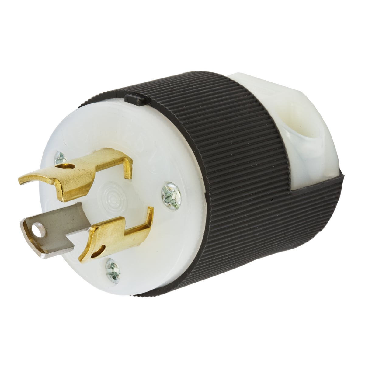 Locking Devices, Twist-Lock?, Industrial, Male Insulgrip? Plug, 15A 125V, 2-Pole 3-Wire Grounding, NEMA L5-15P, Screw Terminal, Black and White Nylon.