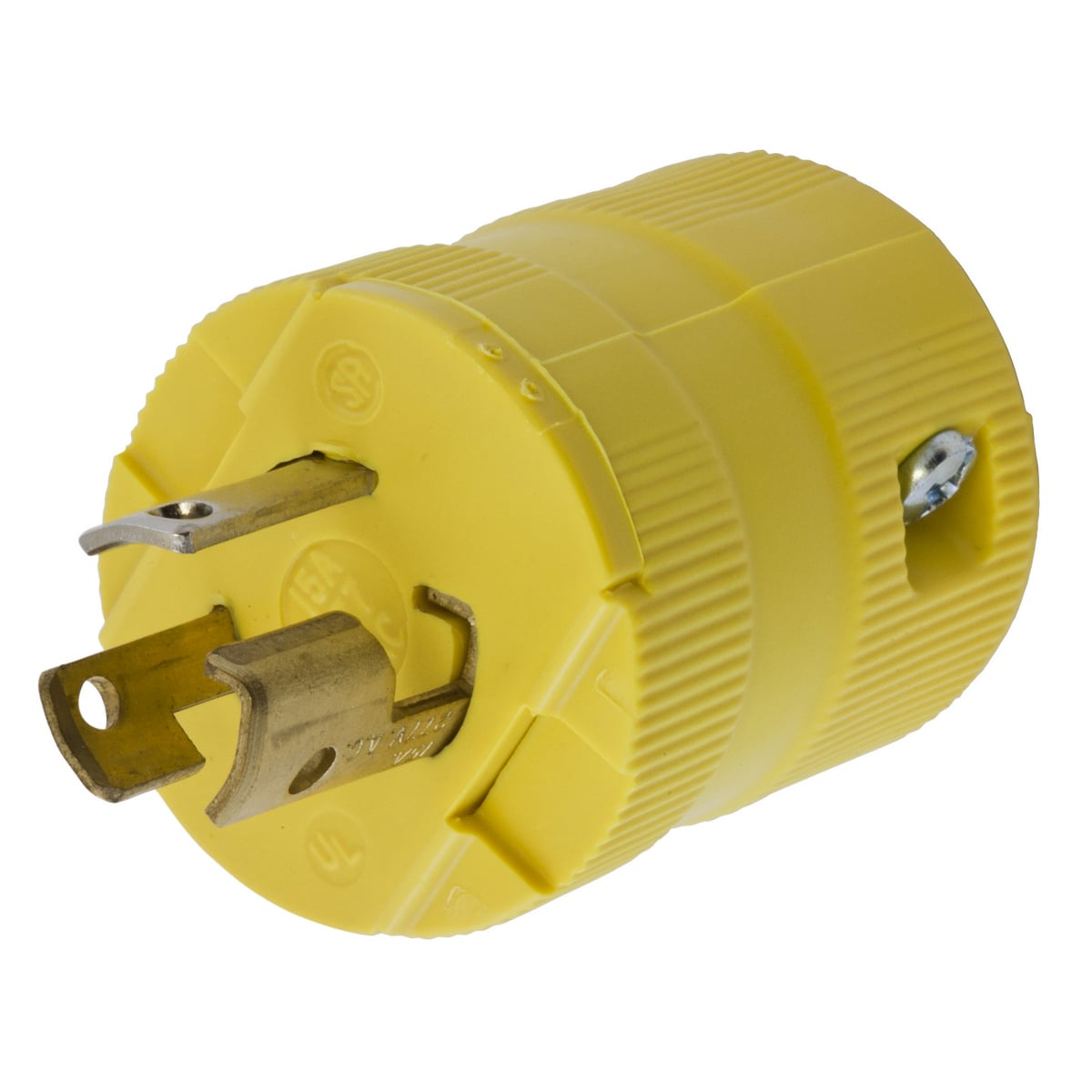Locking Devices, Twist-Lock, Valise, Male Plug, 15A 125V, 2-Pole 3-Wire Grounding, NEMA L5-15P, Screw Terminal, Yellow Nylon.