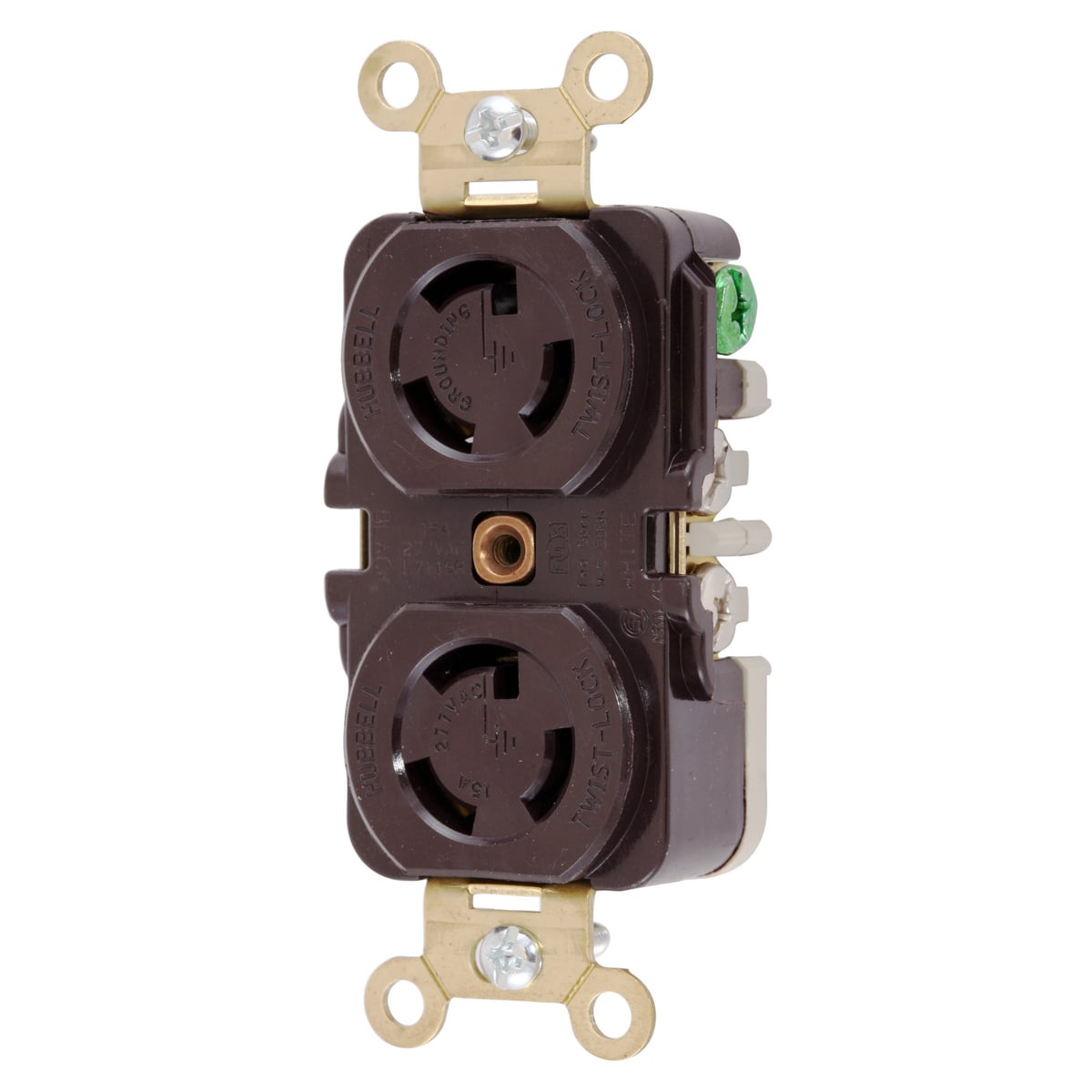 Twist-Lock Industrial Duplex Flush Receptacle, 15A 277V AC, 2-Pole 3-Wire Grounding, NEMA L7-15R, Screw Terminal