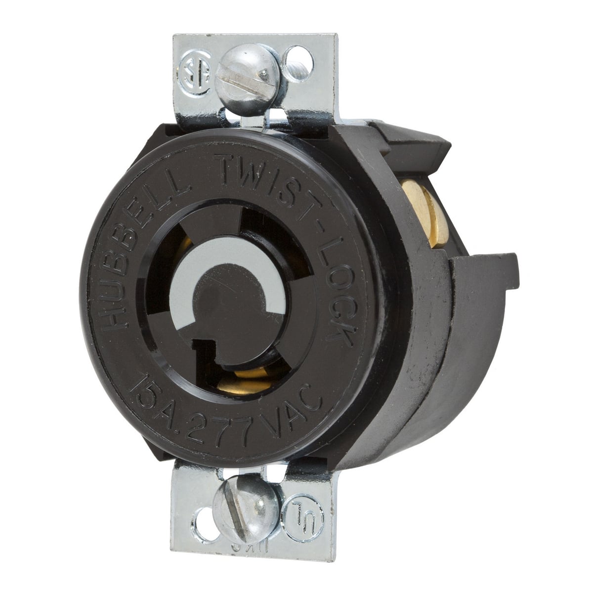 Twist-Lock Industrial Panel Mount Single Receptacle, 15A 277V AC, 2-Pole 3-Wire Grounding, NEMA L7-15R, Screw Terminal, 1.75 " or 1.937" Mounting