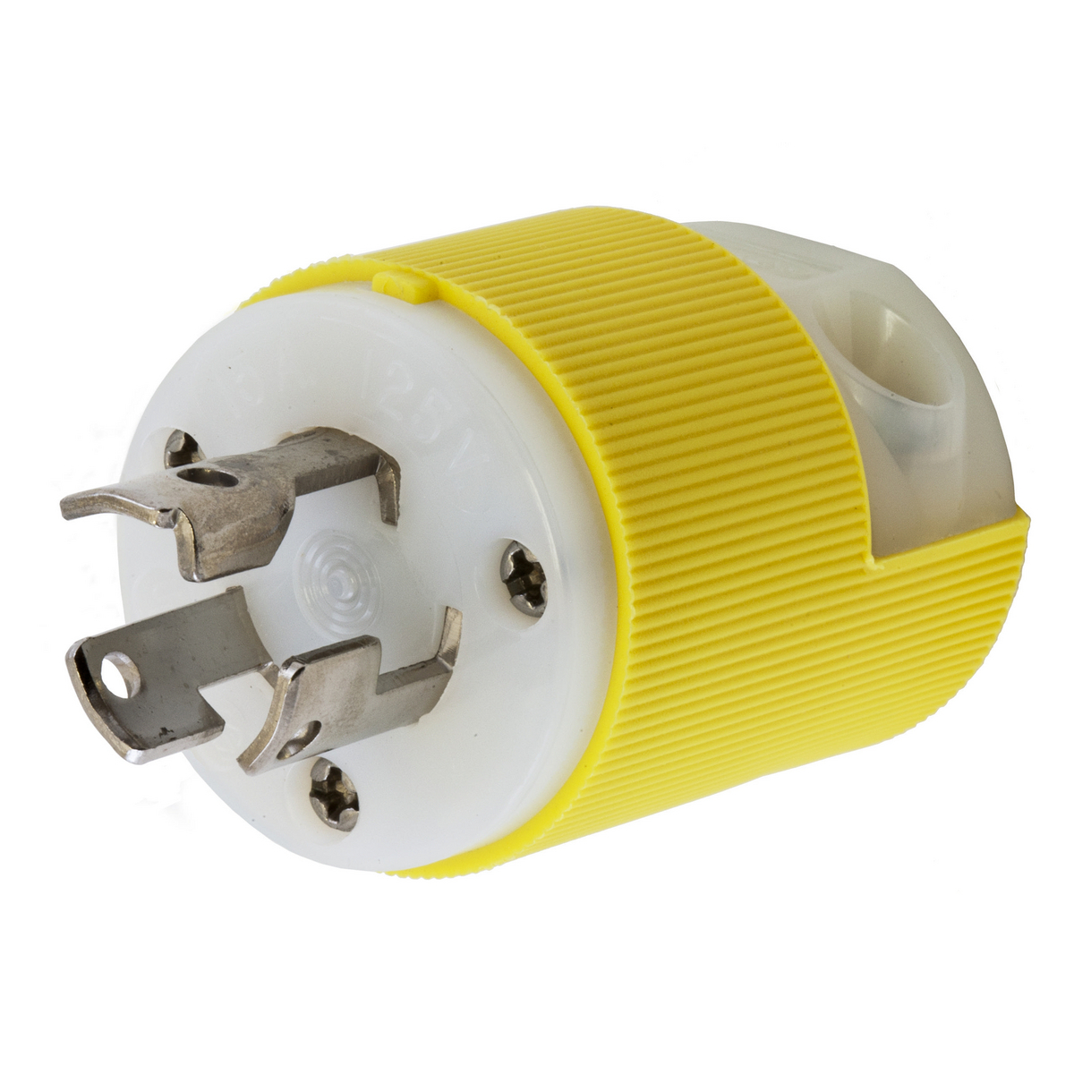 Locking Devices, Twist-Lock, Marine Grade, Male Insulgrip Plug, 15A 125V, 2-Pole 3-Wire Grounding, NEMA L5-15P, Screw Terminal, Corrosion Resistant, Yellow.
