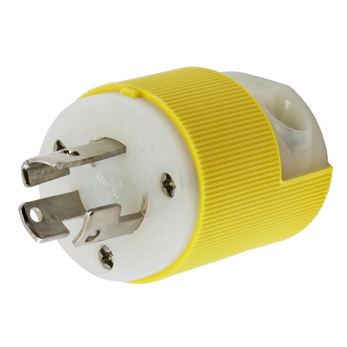 Locking Devices, Twist-Lock, Marine Grade, Male Insulgrip Plug, 15A 277V AC, 2-Pole 3-Wire Grounding, NEMA L7-15P, Screw Terminal, Corrosion resistant, Yellow.