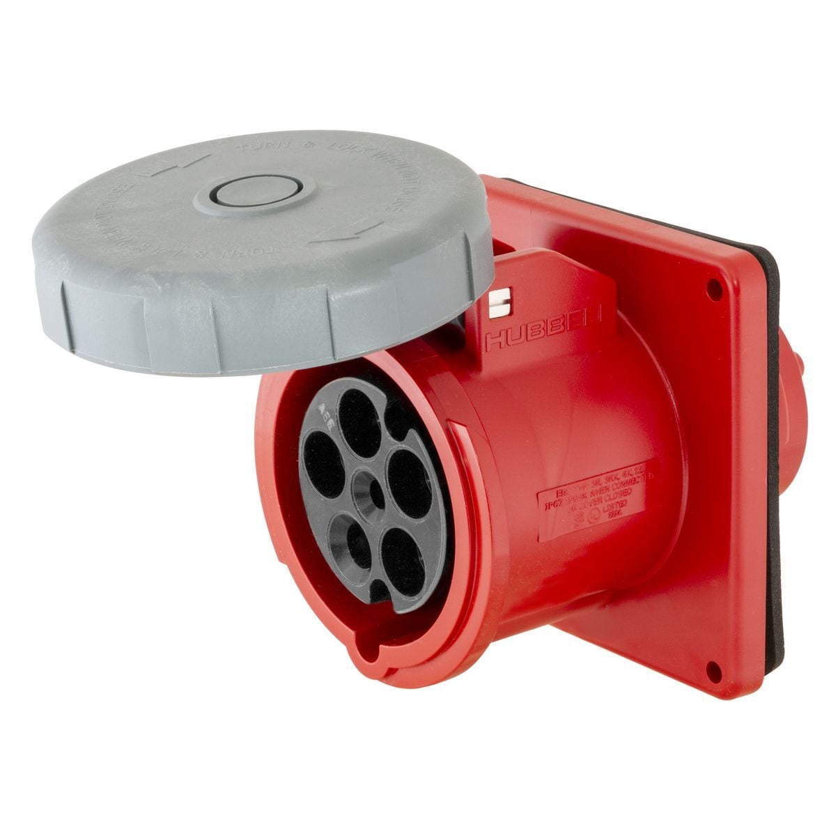Heavy Duty IEC Pin and Sleeve Industrial Grade Female Receptacle, 100A 3-Phase Wye 277/480V AC, 4-Pole 5-Wire Grounding, Terminal Screws, Watertight