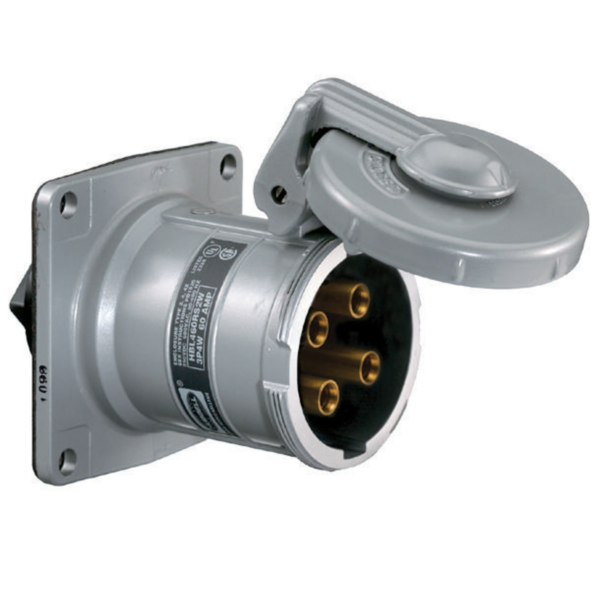 Heavy Duty Insulgrip Pin and Sleeve Devices, Industrial Grade Female Receptacle, 100A 600V AC, 3-Pole 4-Wire Grounding Style 1,Terminal Screws