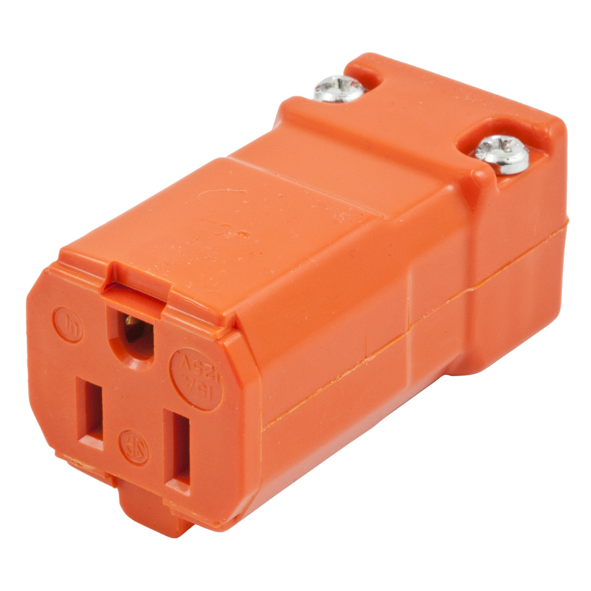 Straight Blade Devices, Female Connector Body, Valise Series, Industrial/Commercial Grade, Straight, 2-Pole 3- Wire Grounding, 15A 125V, 5-15R, Orange, Single Pack, Economy Version.
