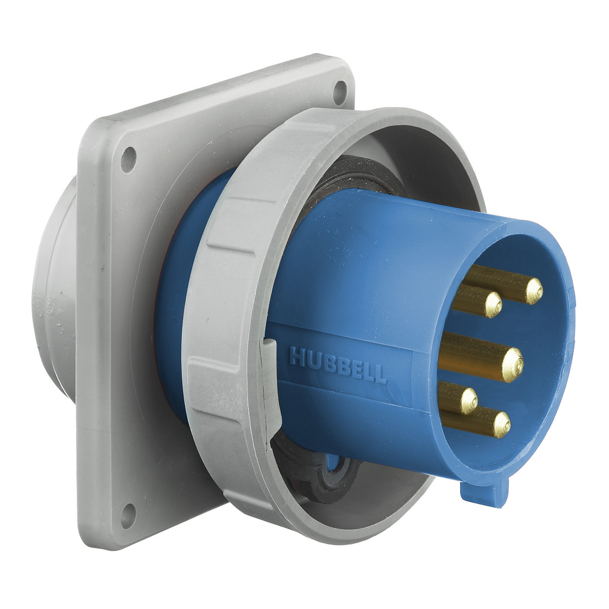 Heavy Duty Products, IEC Pin and Sleeve Devices, Industrial Grade, Male, Flanged Inlet, 16A Pilot Duty, 4-Pole 5-Wire Grounding, Terminal Screws, Blue, Barge Vapor Control Version