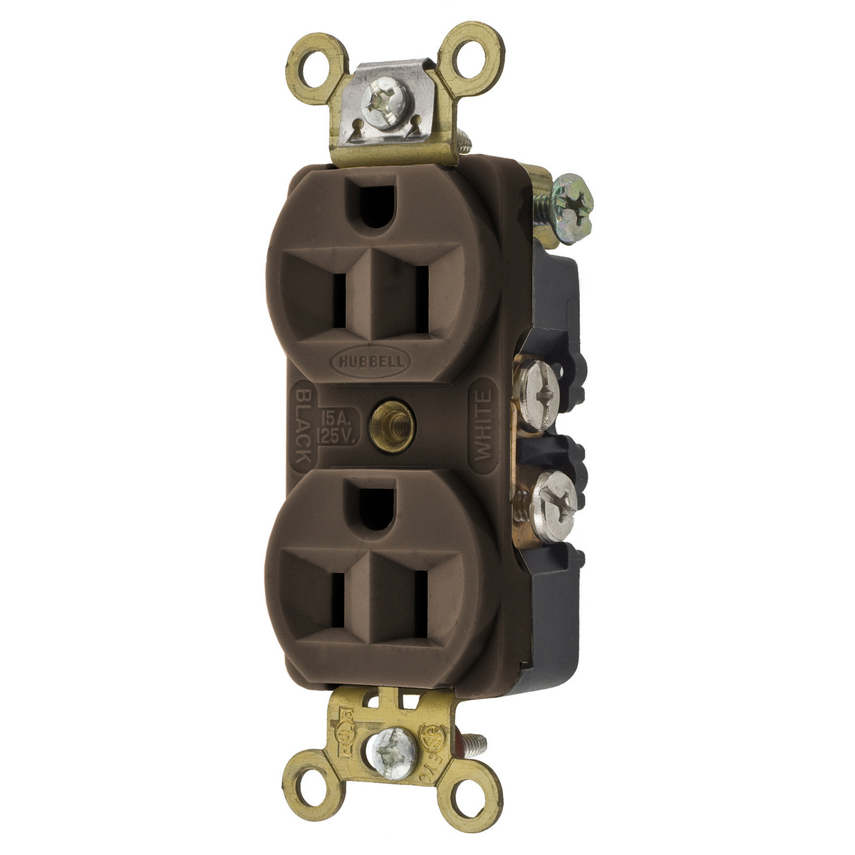 Straight Blade Devices, Receptacles, Duplex, Commercial/Industrial Grade, 2-Pole 3-Wire Grounding, 15A 125V, 5-15R, Brown, Single Pack.