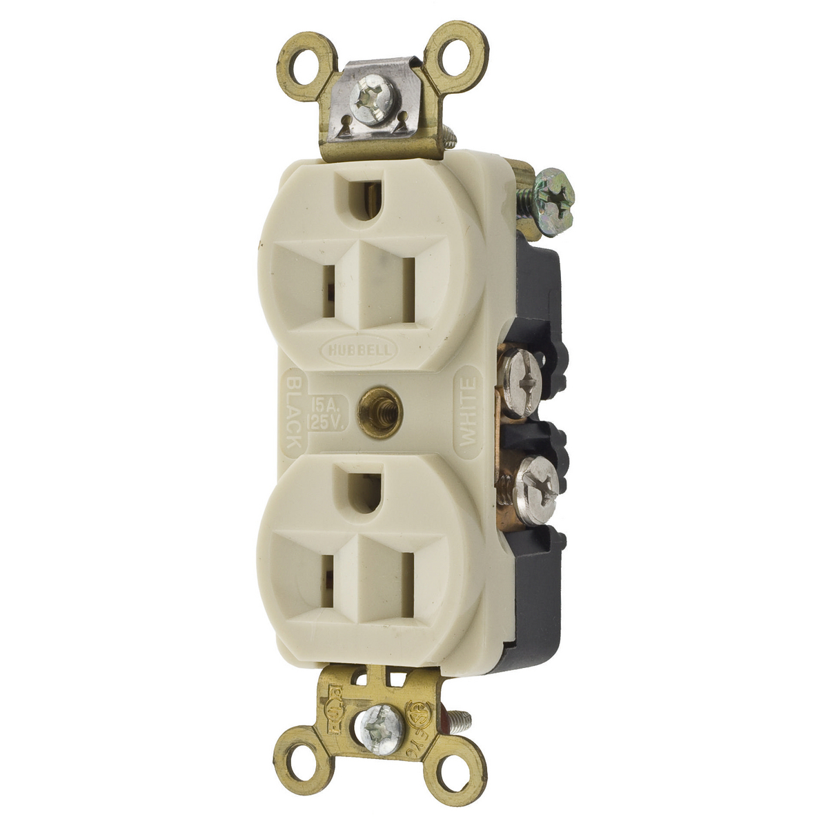 Straight Blade Duplex Receptacle, Commercial/Industrial Grade, 2-Pole 3-Wire Grounding, 15A 125V, 5-15R