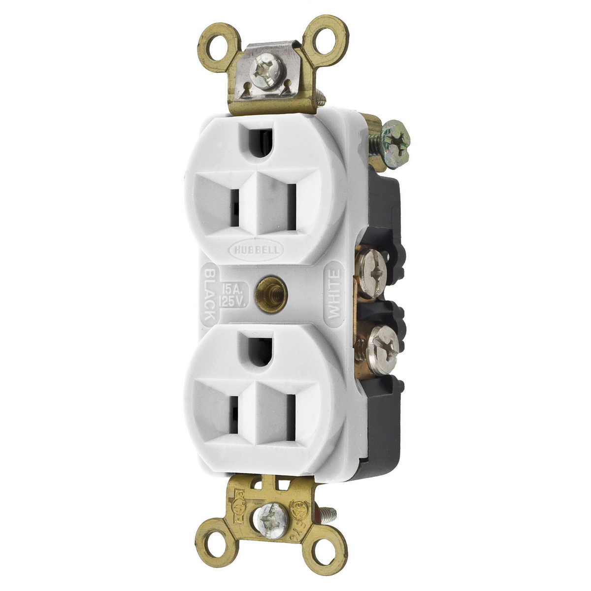 Straight Blade Devices, Receptacles, Duplex, Commercial/Industrial Grade, 2-Pole 3-Wire Grounding, 15A 125V, 5-15R, White, Single Pack.