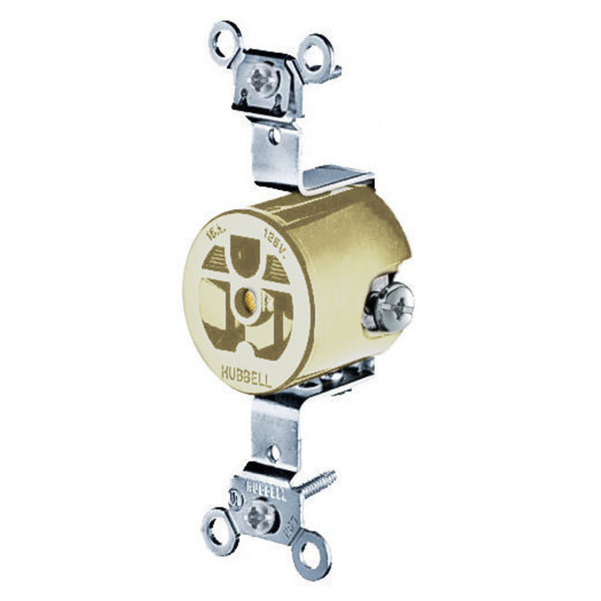 Straight Blade Devices, Receptacles, Single, Industrial Grade, 2-Pole 3-Wire Grounding, 15A 125V, 5-15R, Ivory, Single Pack.