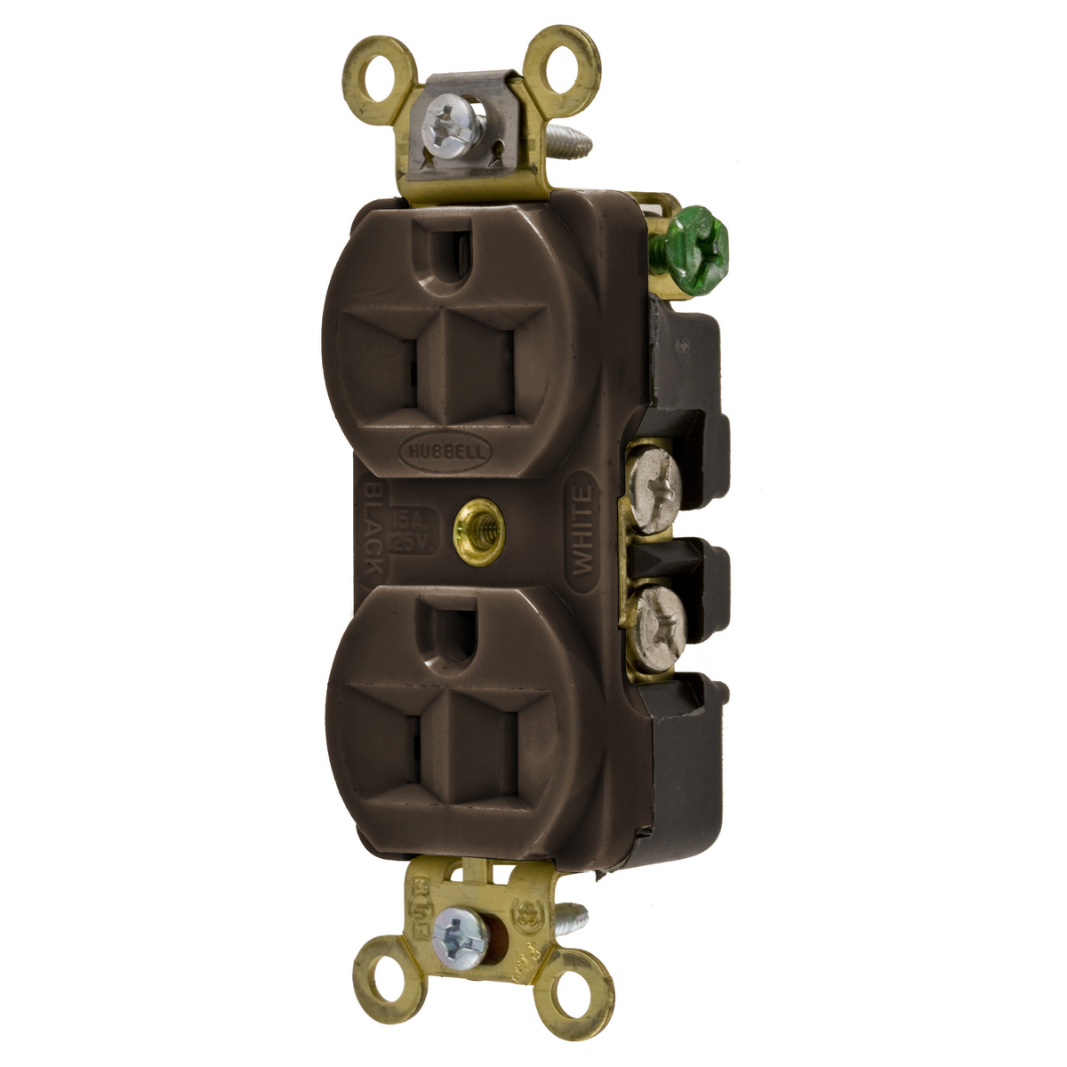 Straight Blade Devices, Receptacles, Duplex, Industrial Grade, 2-Pole 3-Wire Grounding, 15A 125V, 5-15R, Brown, Single Pack.