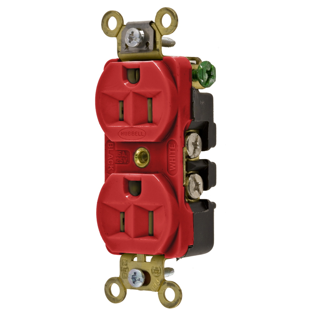Hubbell Wiring Device Kellems, Straight Blade Devices, Receptacles, Duplex, Industrial Grade, 2-Pole 3-Wire Grounding, 15A 125V, 5-15R, Red, Single Pack