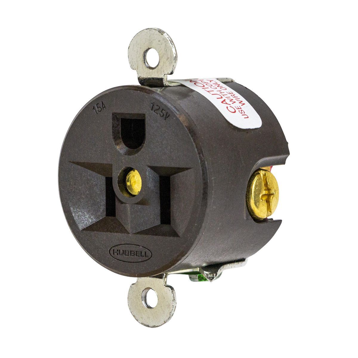 Straight Blade Devices, Receptacles, Panel Mount Single, Industrial Grade, 2-Pole 3-Wire Grounding, 15A 125V, 5-15R, Brown, Single Pack, Short Strap.