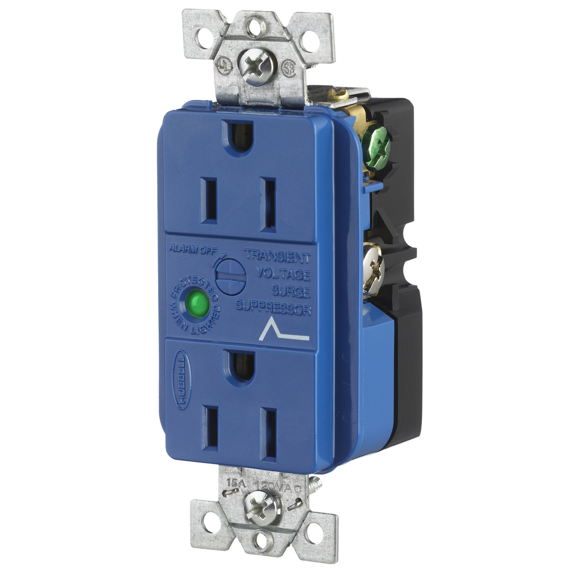 Surge Protective Devices, SPIKESHIELD TVSS Duplex Receptacle with Light, 15A 125V, 5-15R, Blue